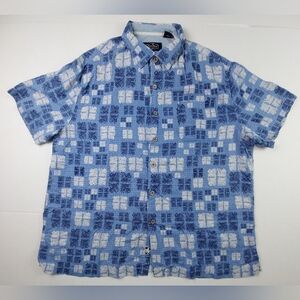 Nat Nast Shirt Mens Size XL Blue Geometric Hawaiian Silk Cotton Luxury Original